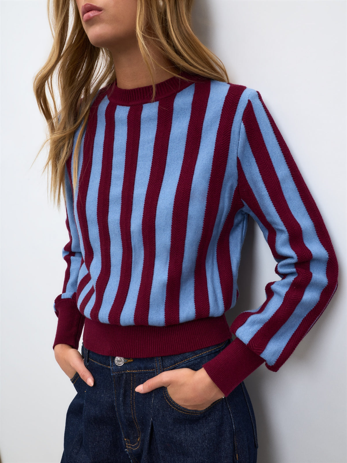Dria | Striped Knit Sweater with Scarf Collar