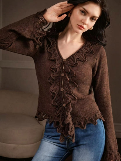 Katis | V-Neck Flounce Knit Cardigan