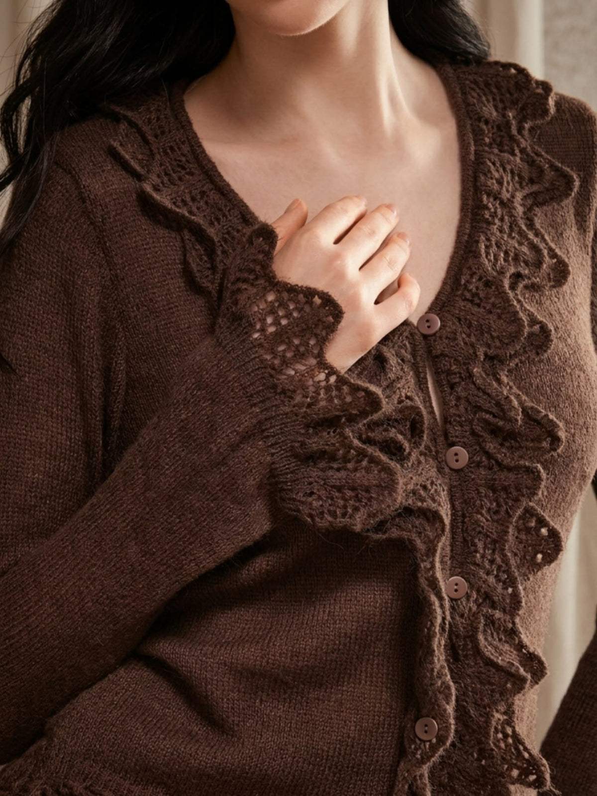 Katis | V-Neck Flounce Knit Cardigan