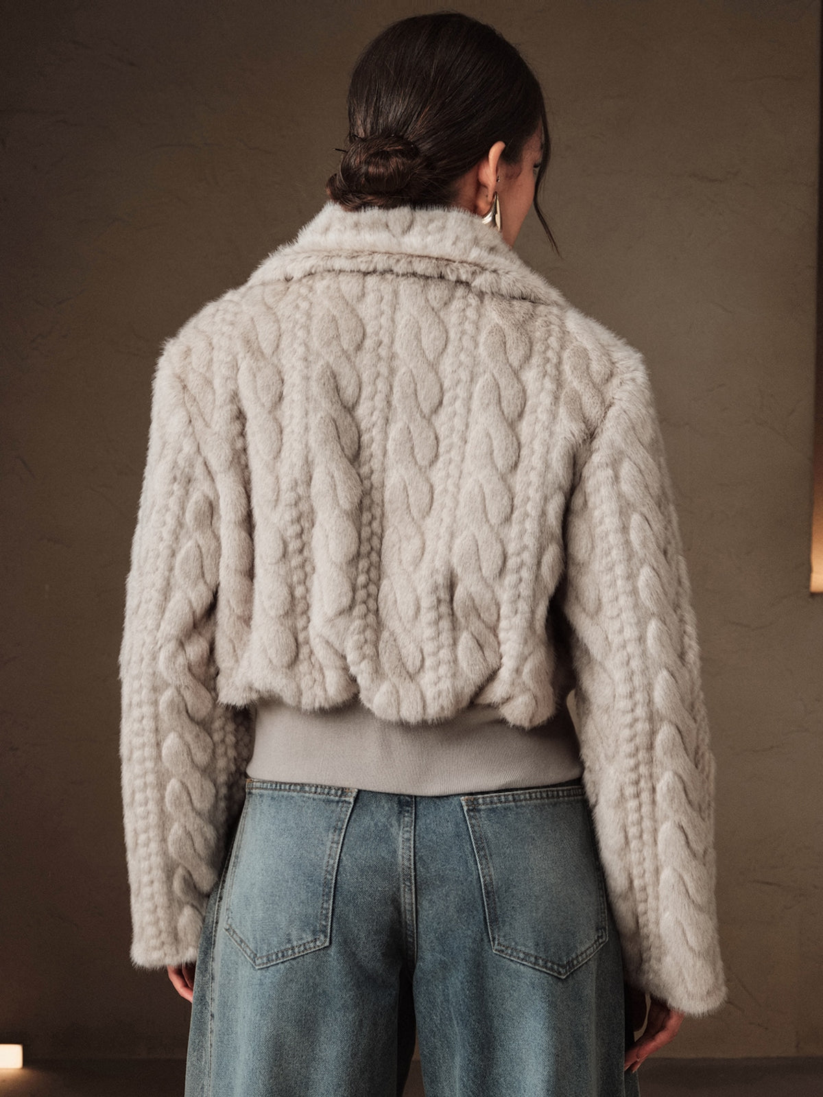 Elvia | Cable Knit Faux Fur Jacket
