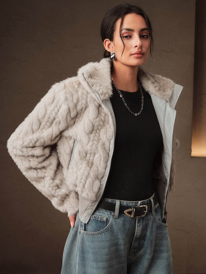 Elvia | Cable Knit Faux Fur Jacket