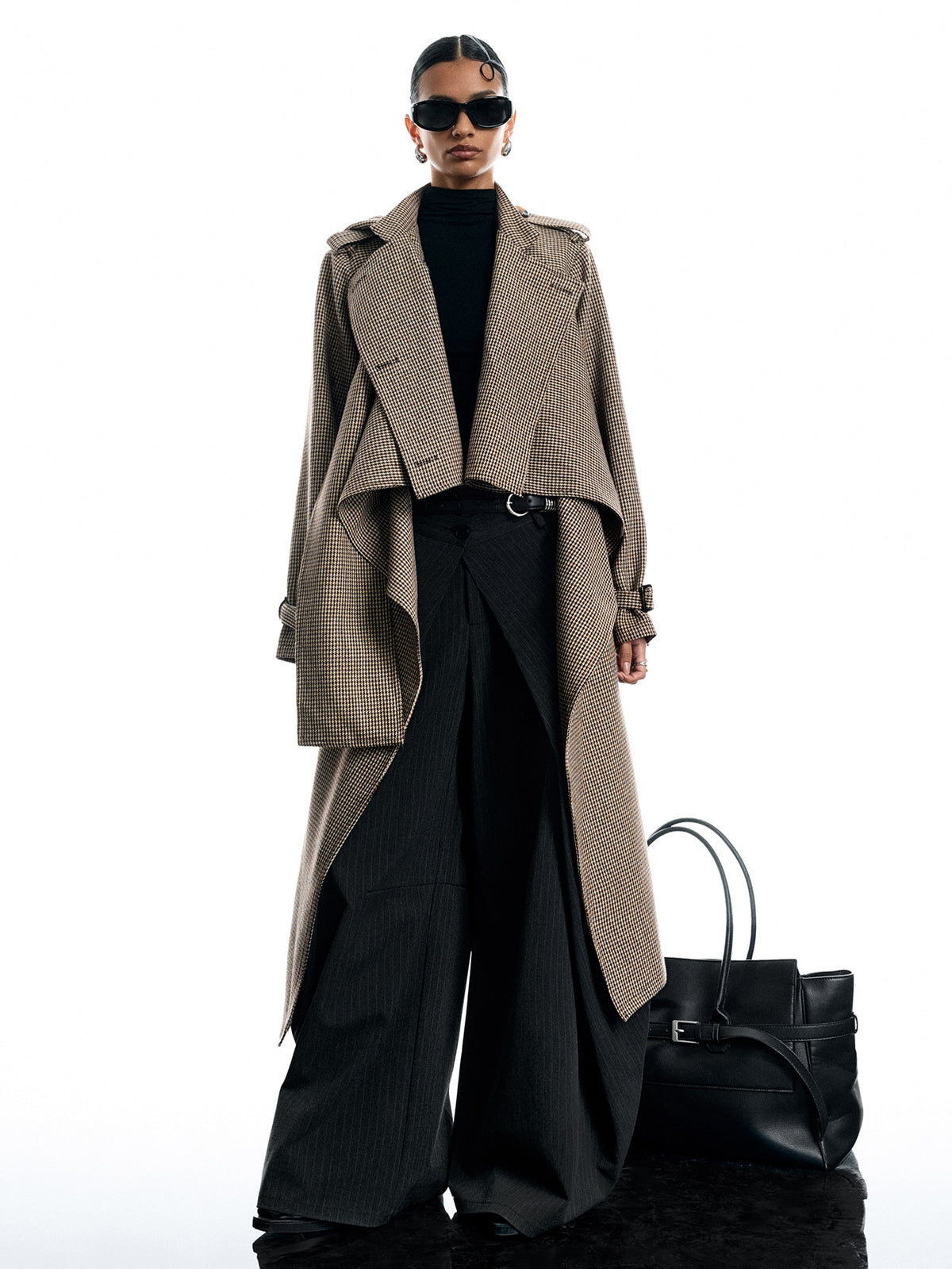 Ovette | Houndstooth Half Cape Overcoat