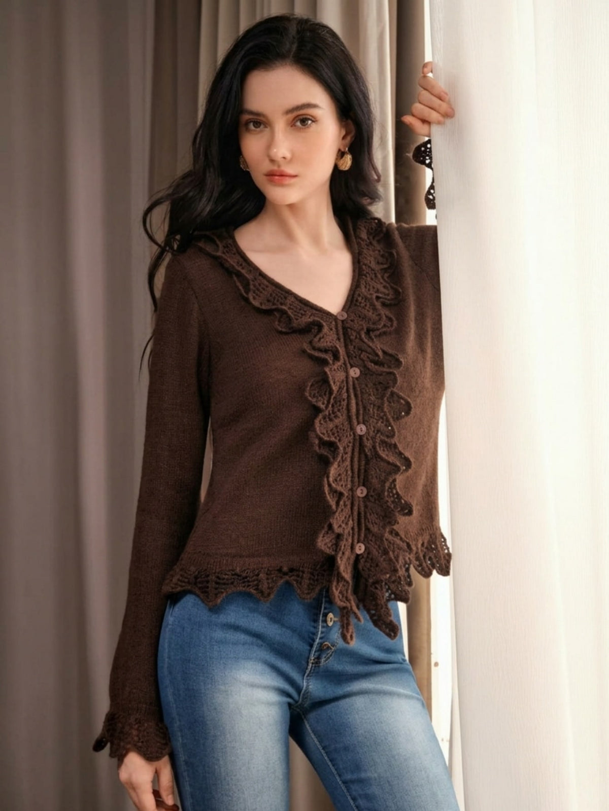 Katis | V-Neck Flounce Knit Cardigan