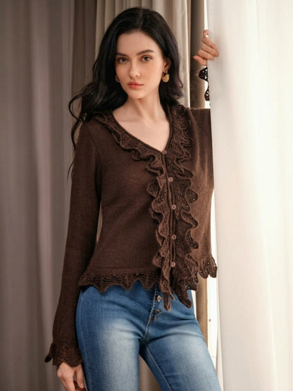 Katis | V-Neck Flounce Knit Cardigan