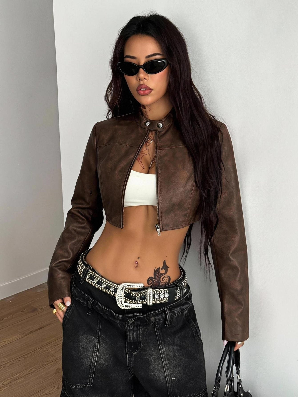 Zitea | Faux Leather Cropped Moto Jacket