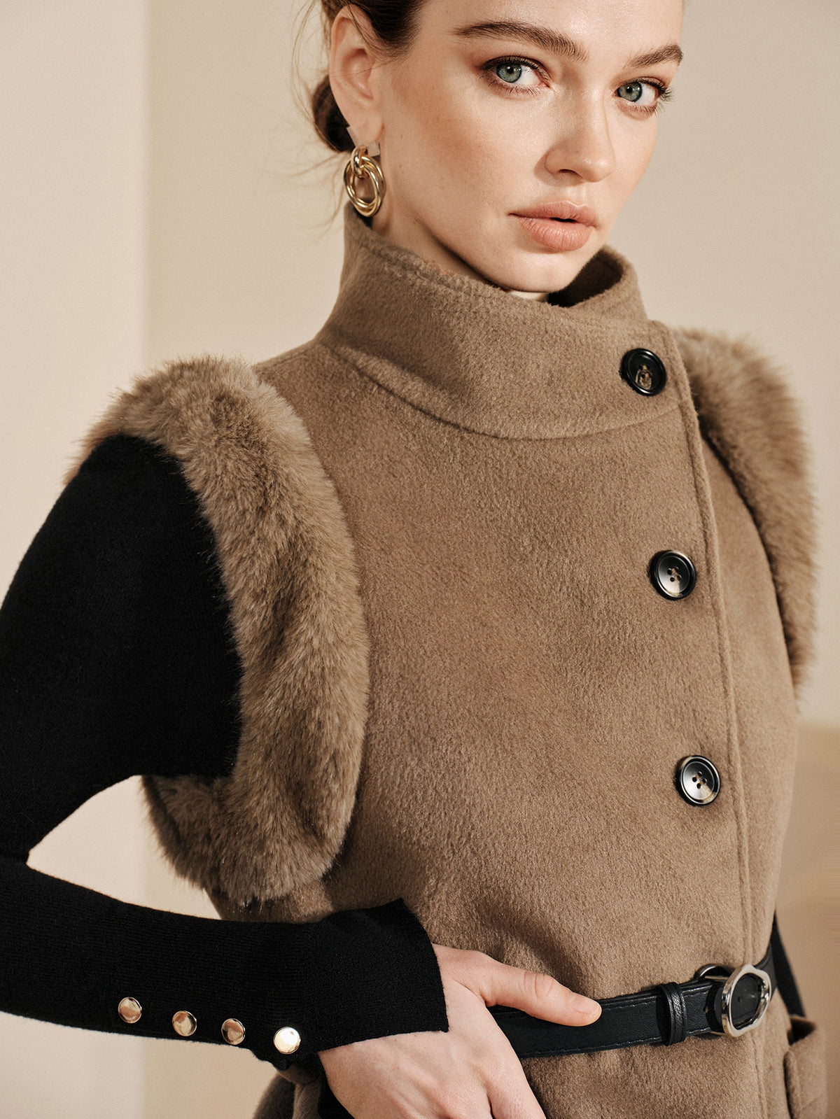Kajea | Faux Fur Belted Vest