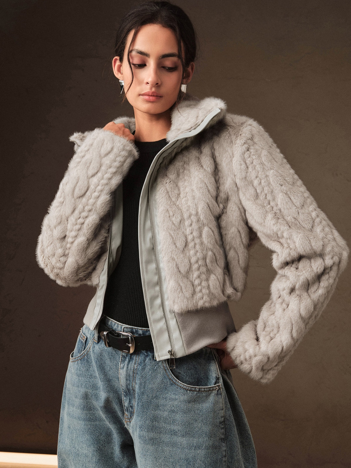 Elvia | Cable Knit Faux Fur Jacket