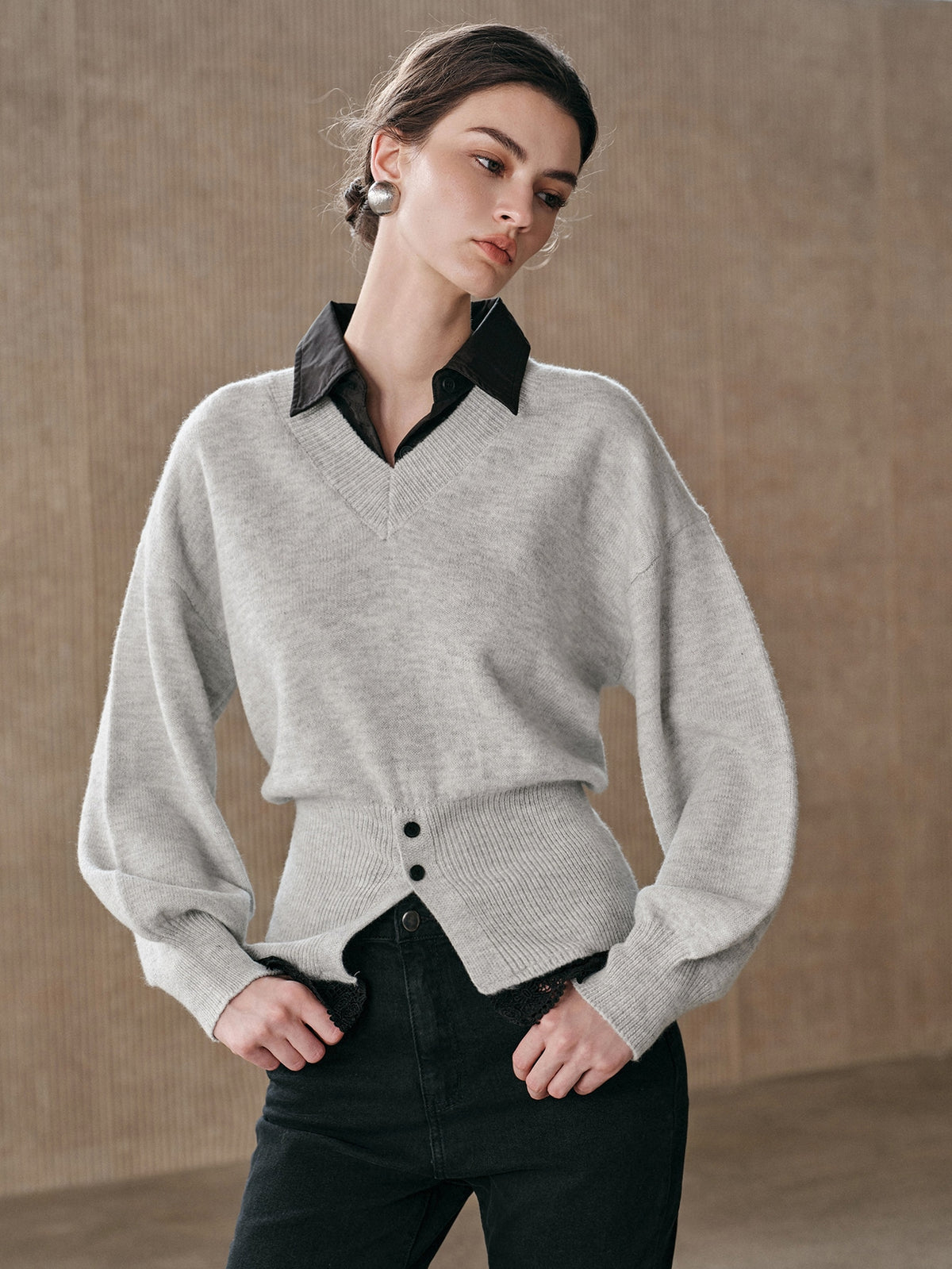 Antona | Knit Patchwork V-Neck Pullover