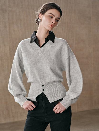 Antona | Knit Patchwork V-Neck Pullover