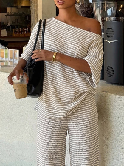 Kitya | Striped Two-Piece Waffle Knit Set