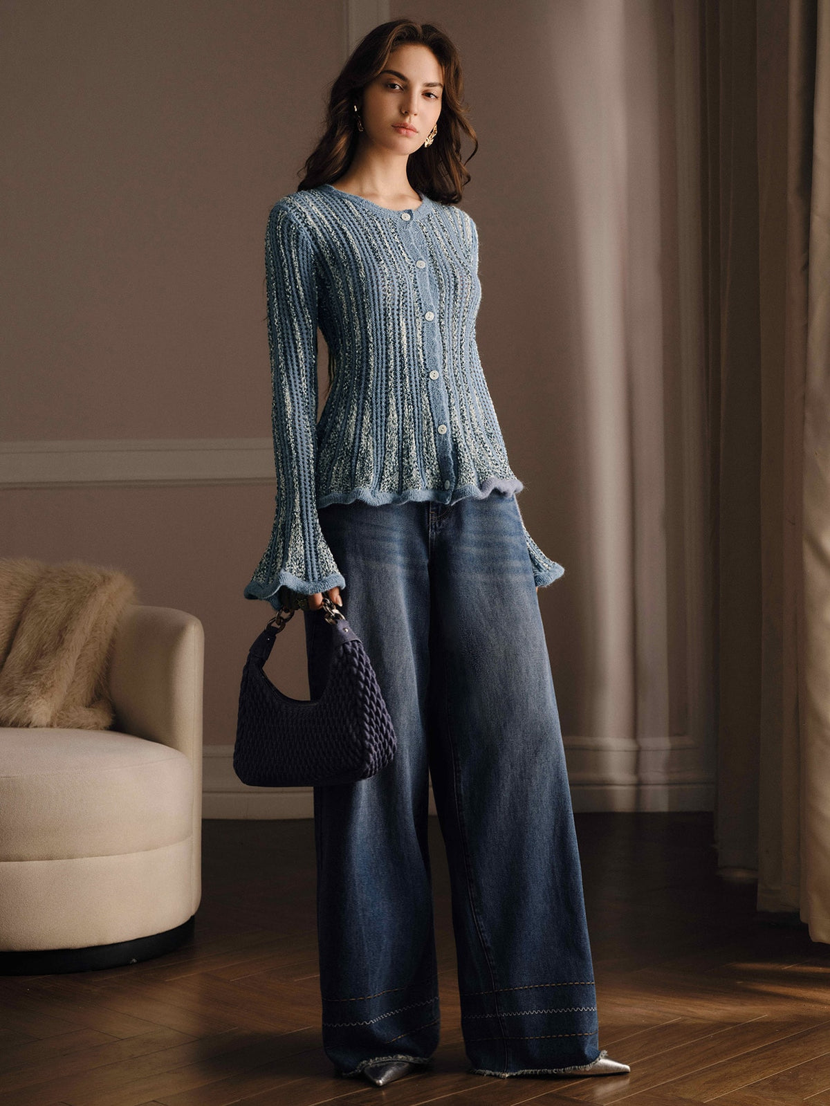 Linine | Ruffle-Hem Knit Cardigan
