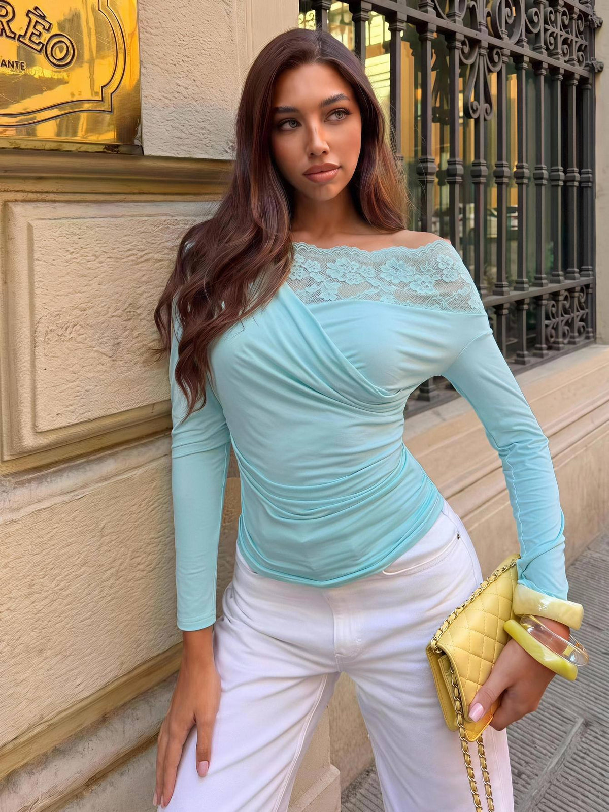 Nitea | One-Shoulder Lace-Panel Knit Top