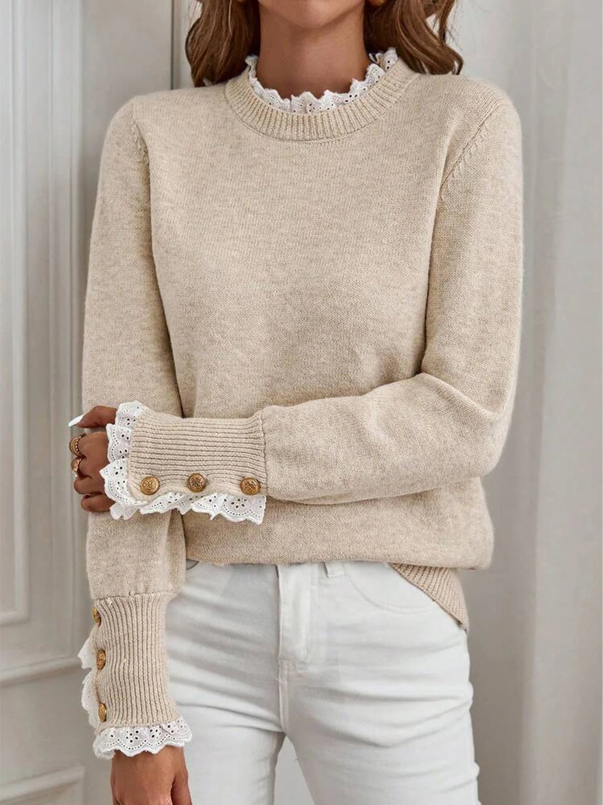 Danine | Ruched Round-Neck Knit Sweater