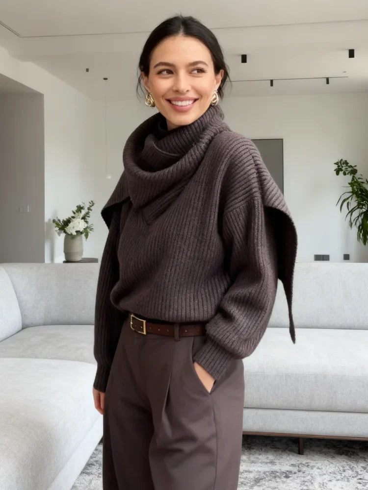 Herta | Wrap Funnel-Neck Cardigan Sweater