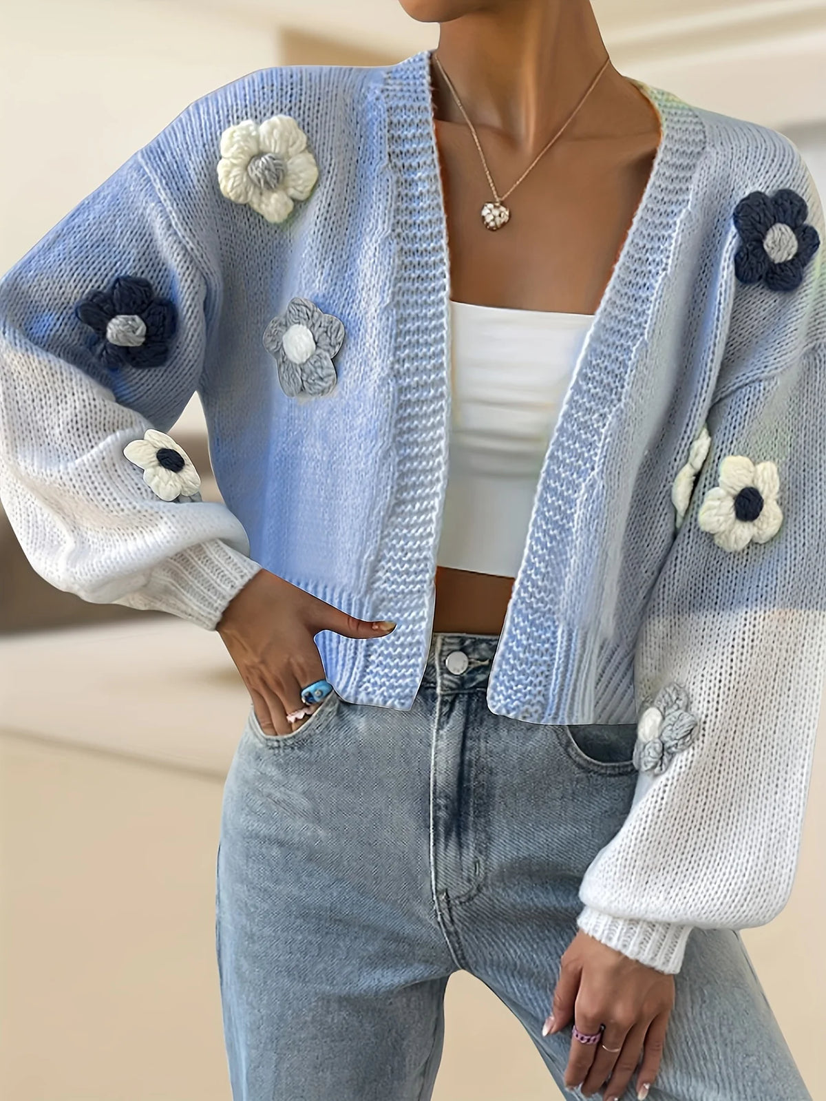 Almara | Floral Embroidery Knit Cardigan