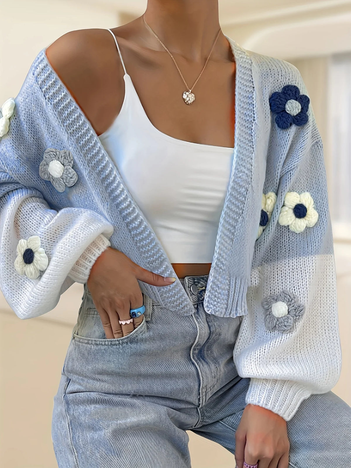Almara | Floral Embroidery Knit Cardigan