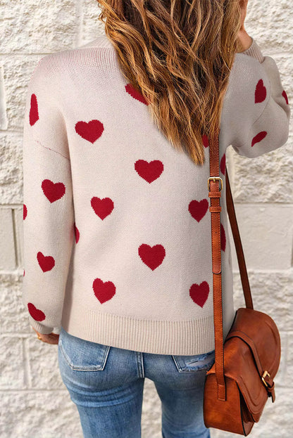 Elegant Heart Pattern Sweater for Women, Soft Knit Relaxed Fit, for Work, Casual, Everyday & Weekend Wear