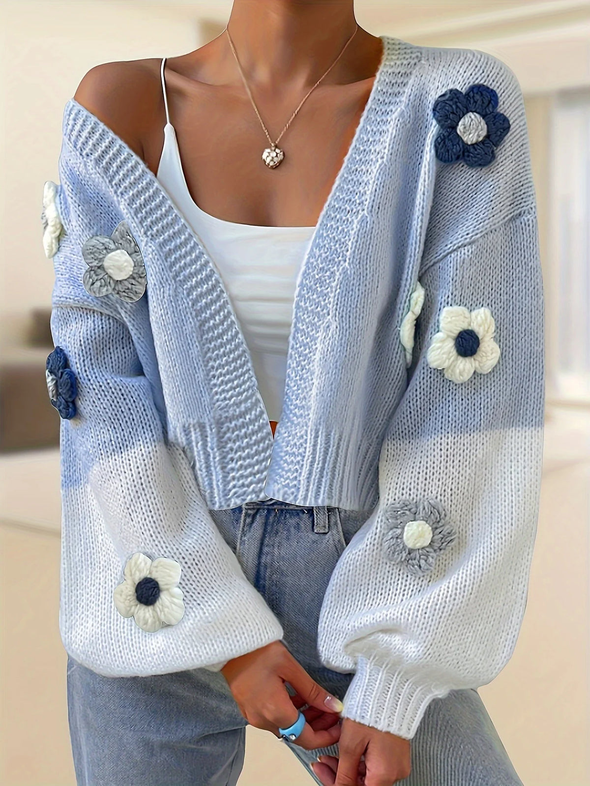Almara | Floral Embroidery Knit Cardigan