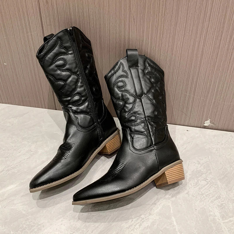 Zana | Embroidered Mid-Calf Boot