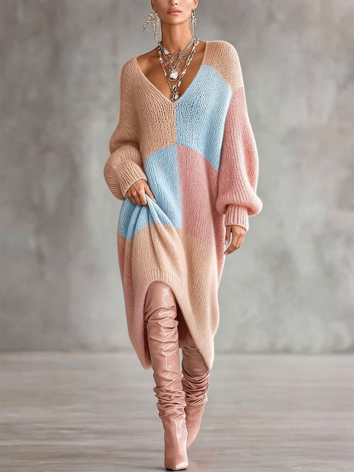 Verya | Colorblock Oversized Knit Dress