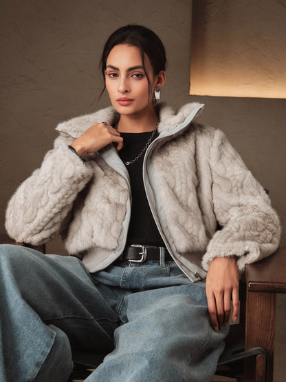 Elvia | Cable Knit Faux Fur Jacket
