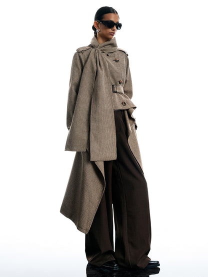 Ovette | Houndstooth Half Cape Overcoat