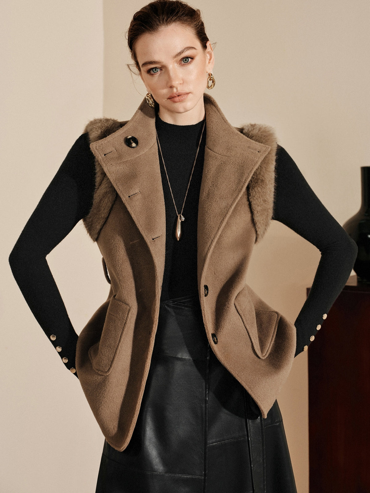 Kajea | Faux Fur Belted Vest