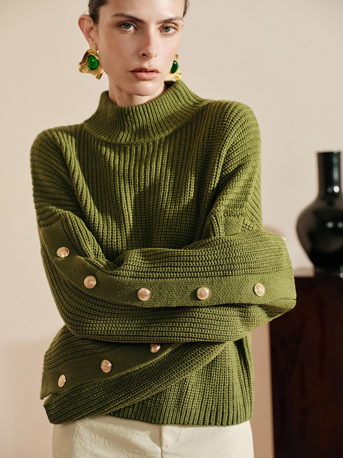Tessis | Drop-Shoulder Button Sweater