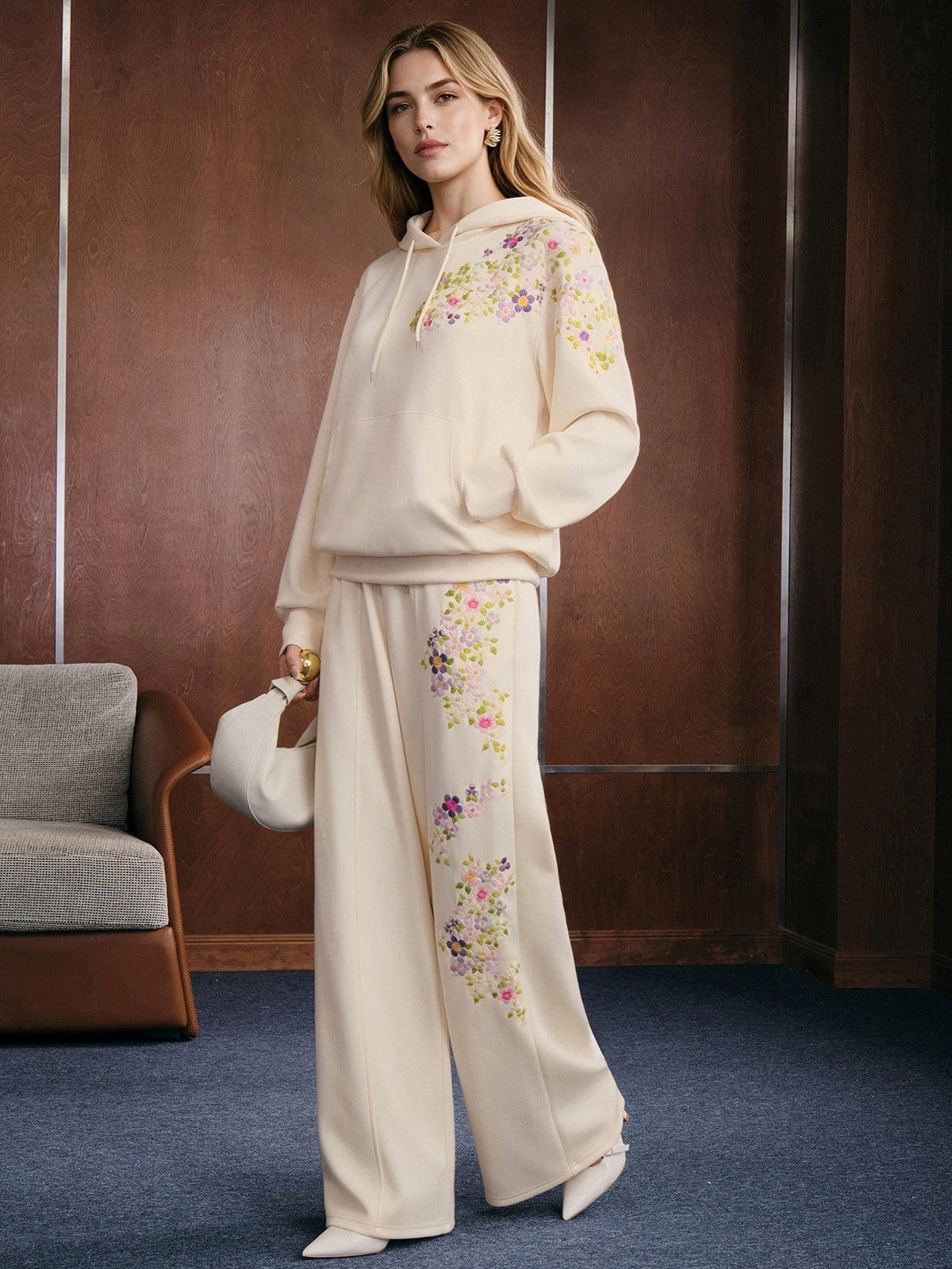 Fablis | Floral Embroidered Hooded Sweatshirt