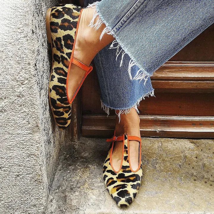 Sapphira | Leopard T-Strap Flat