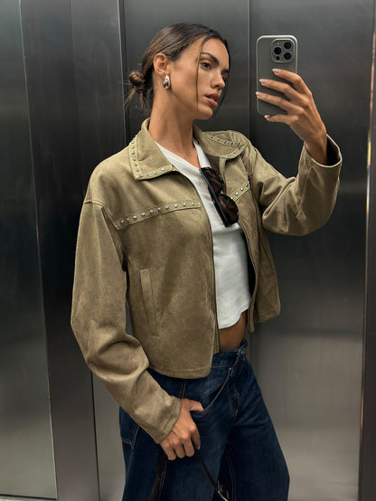 Thina | Studded Faux Suede Jacket
