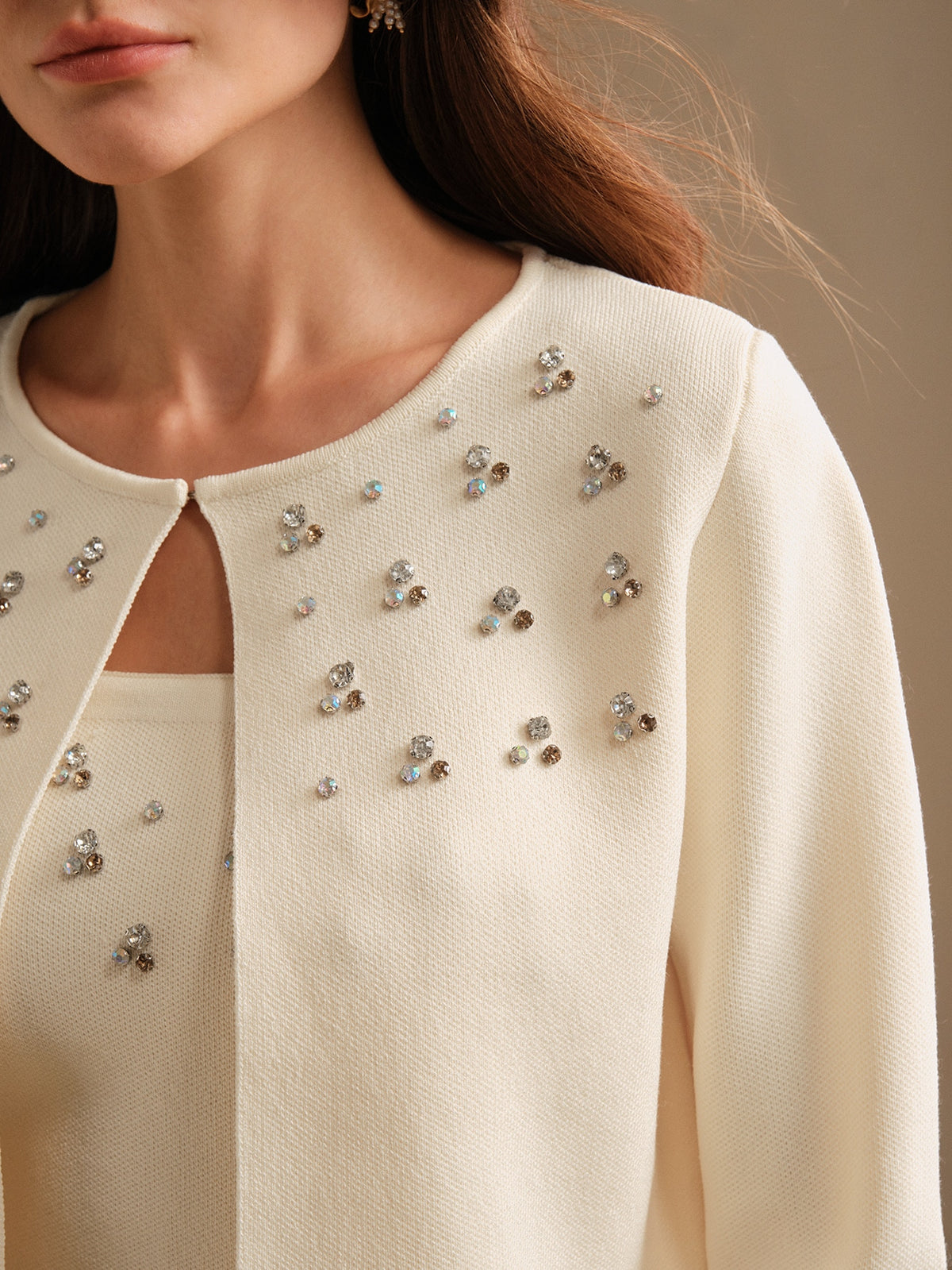 Olgya | Beaded Pearl Cardigan Two-Piece Set
