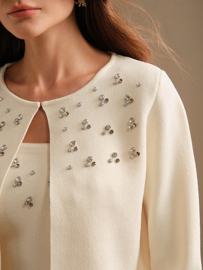 Olgya | Beaded Pearl Cardigan Two-Piece Set