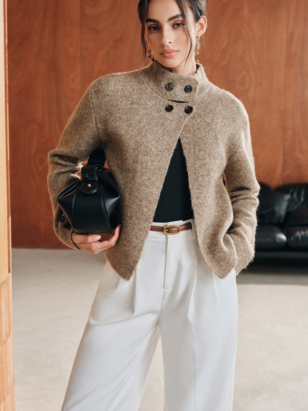Fria | Wool-Blend Stand-Collar Cardigan