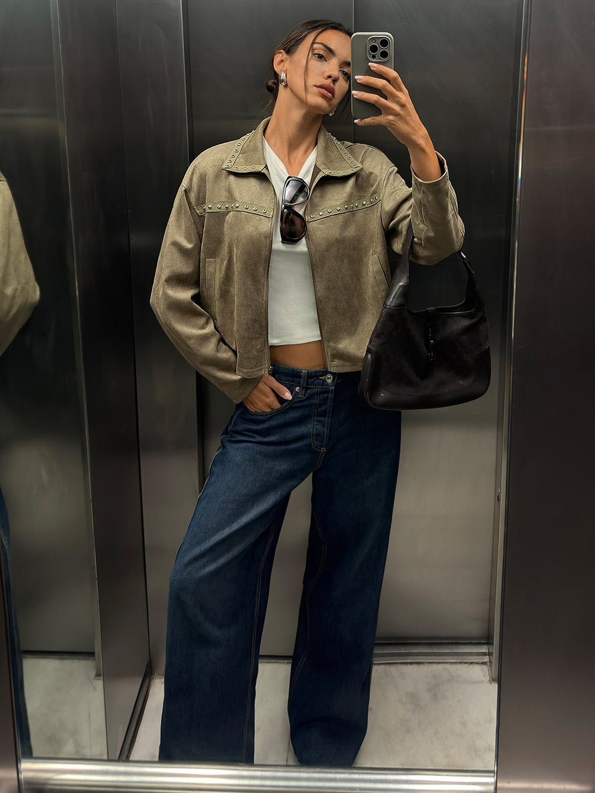 Thina | Studded Faux Suede Jacket