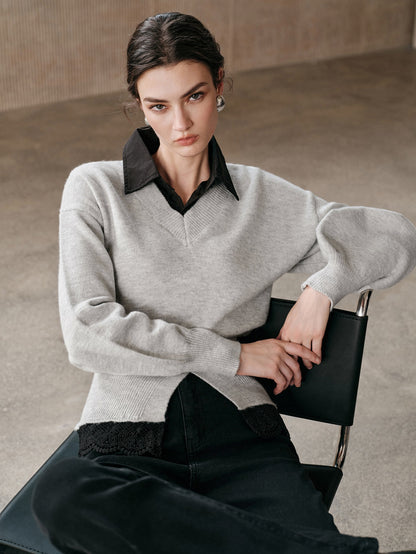 Antona | Knit Patchwork V-Neck Pullover