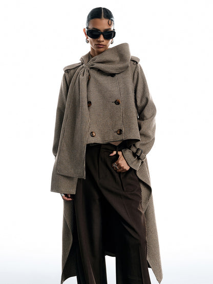 Ovette | Houndstooth Half Cape Overcoat