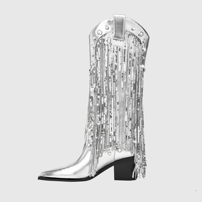 Zaia | Fringe Cowboy Mid-Calf Boots