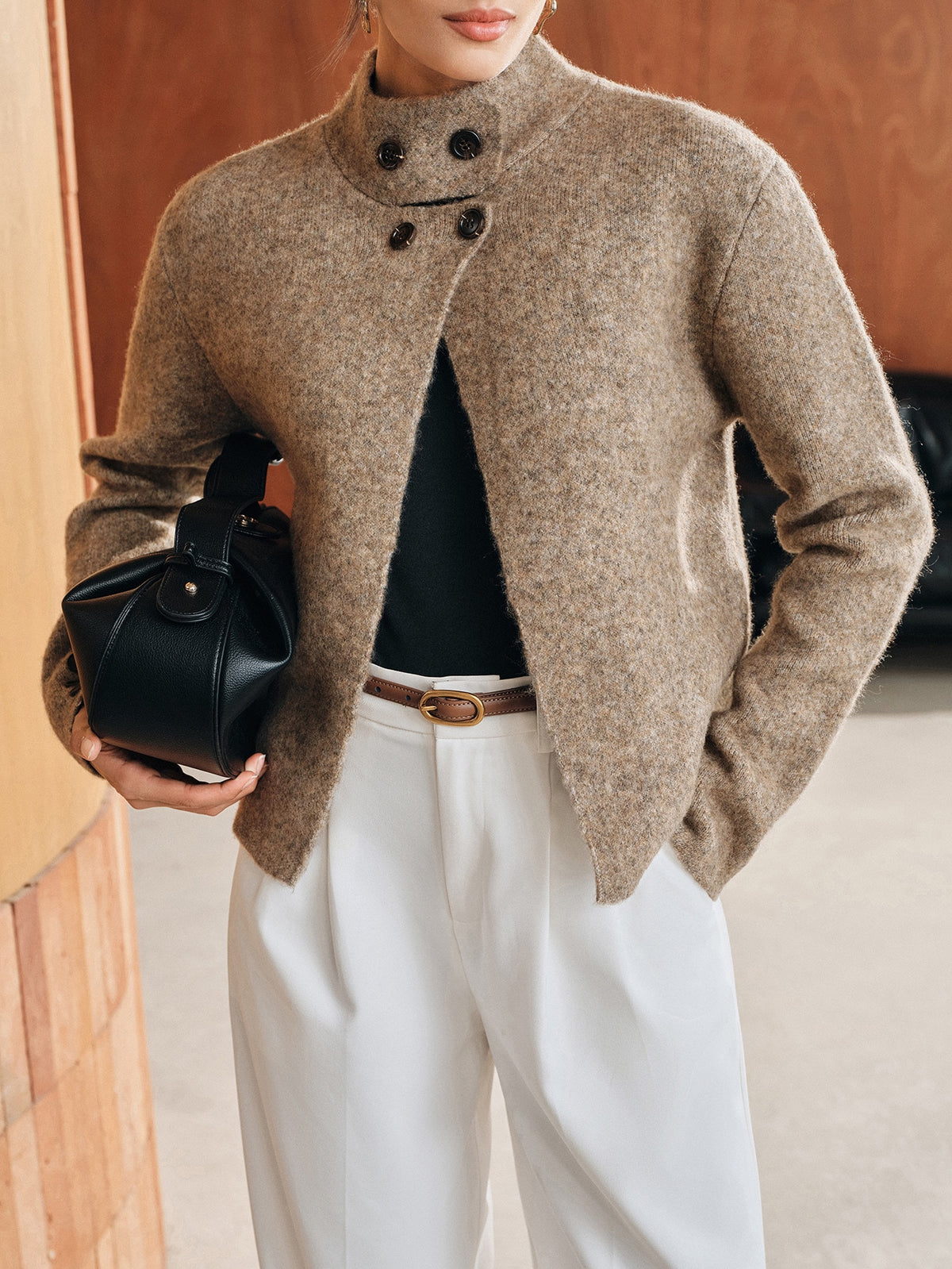 Fria | Wool-Blend Stand-Collar Cardigan