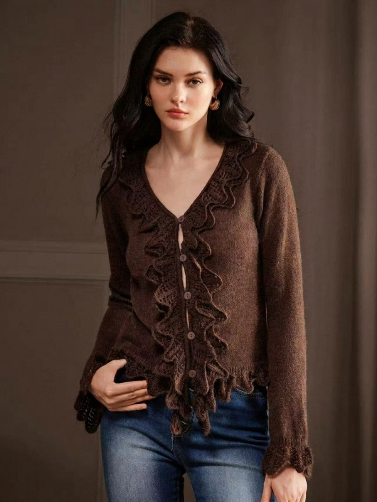 Katis | V-Neck Flounce Knit Cardigan