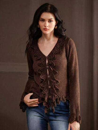 Katis | V-Neck Flounce Knit Cardigan
