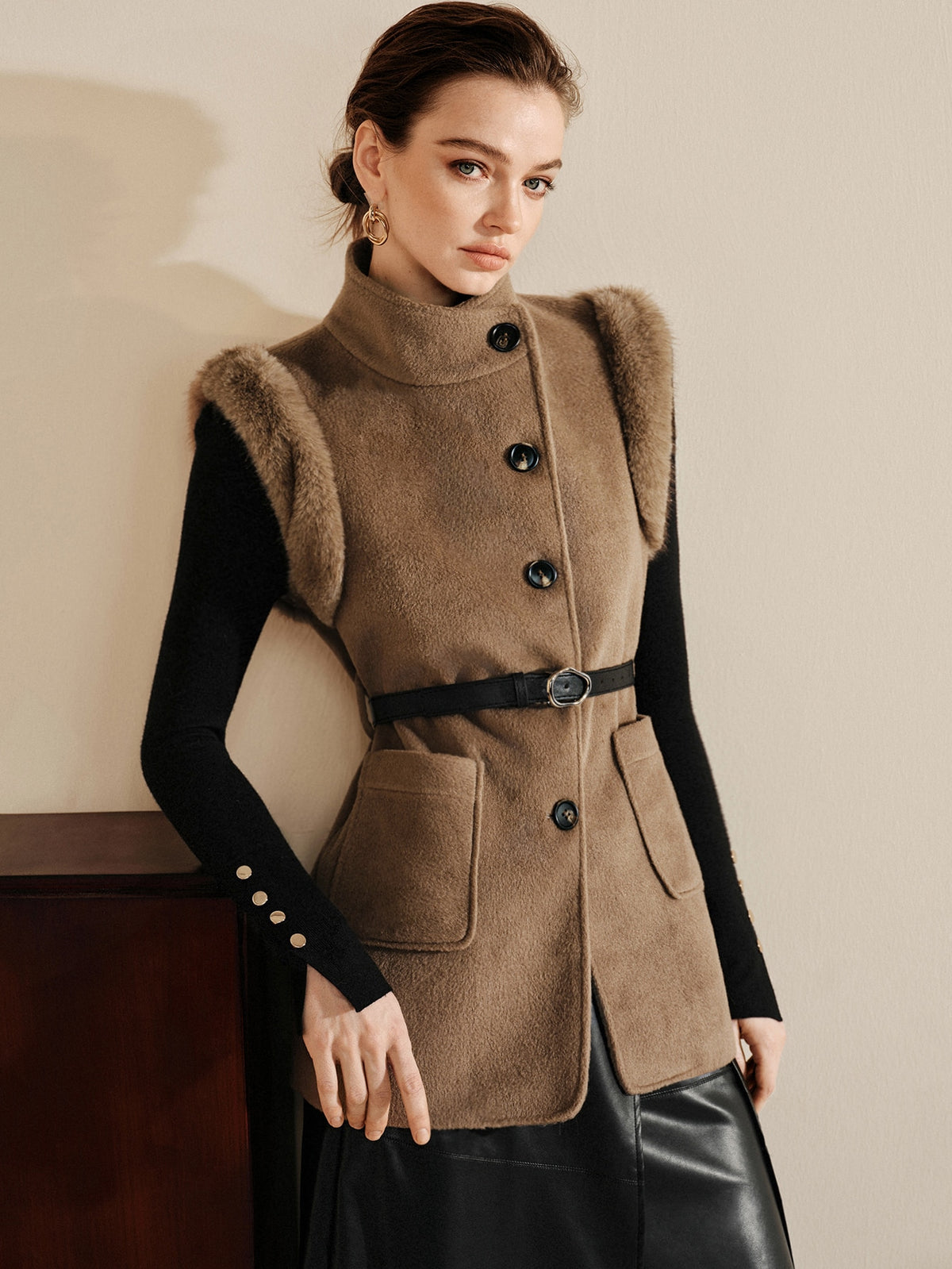 Kajea | Faux Fur Belted Vest