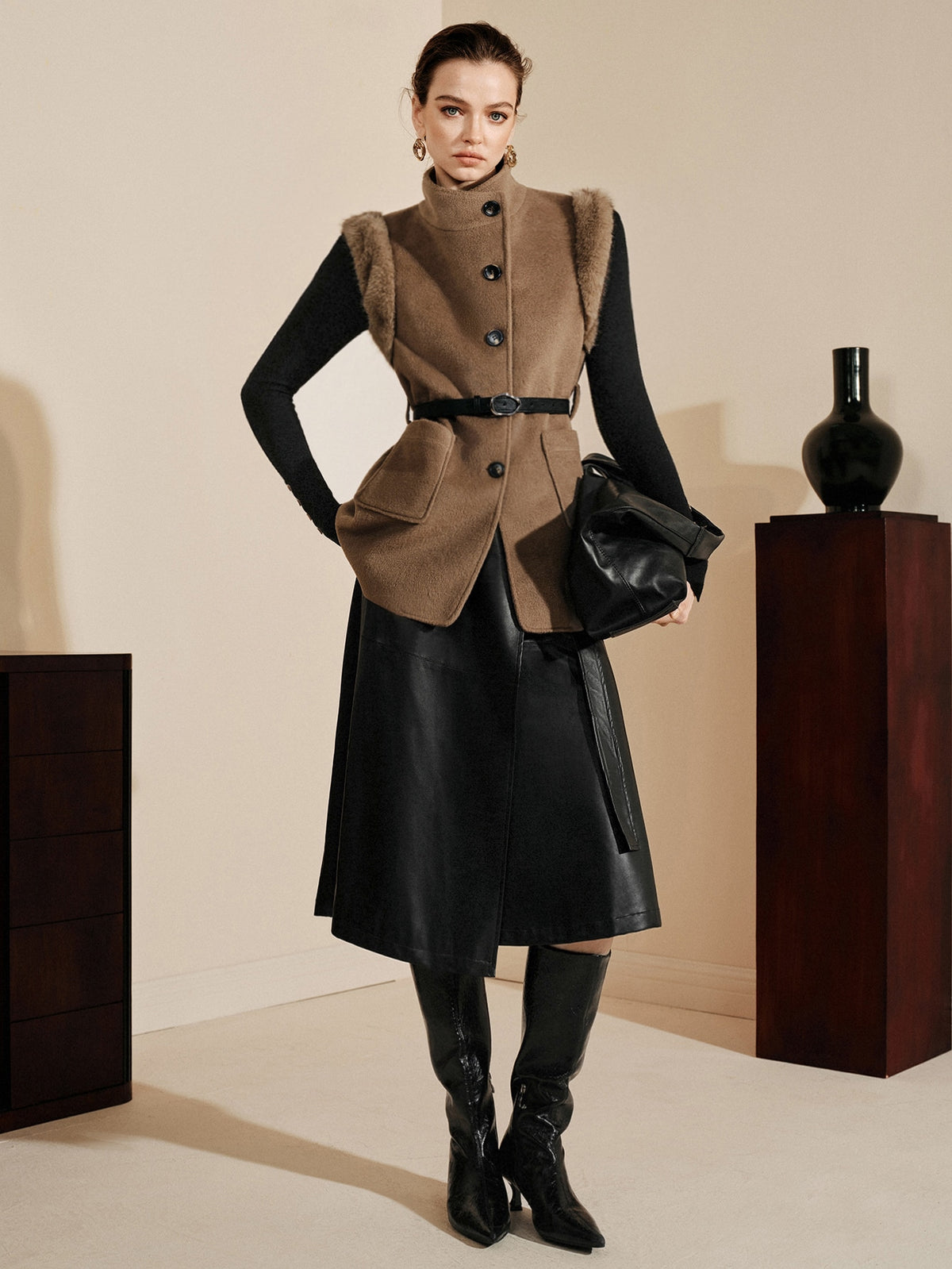 Kajea | Faux Fur Belted Vest