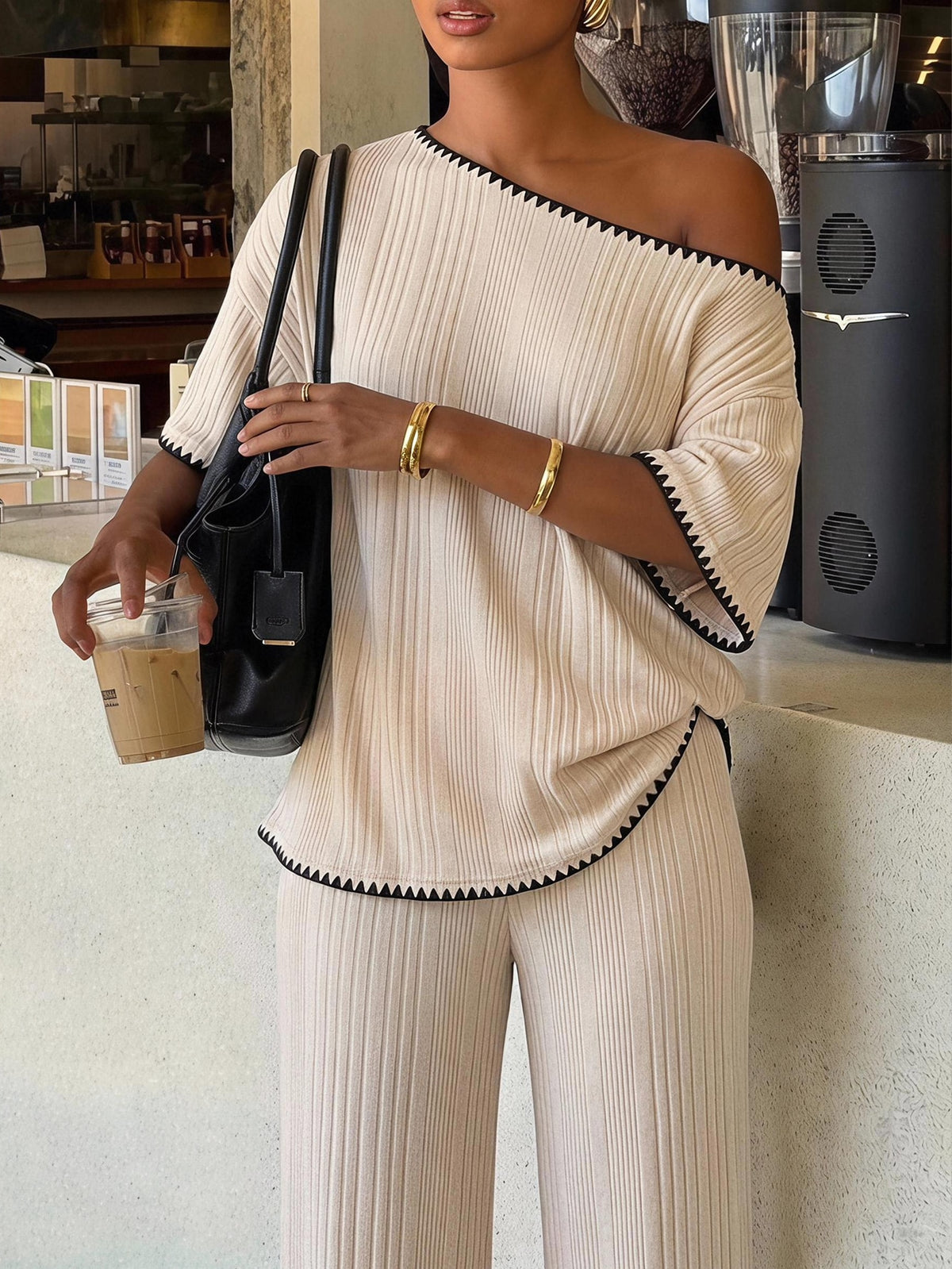Kitya | Striped Two-Piece Waffle Knit Set