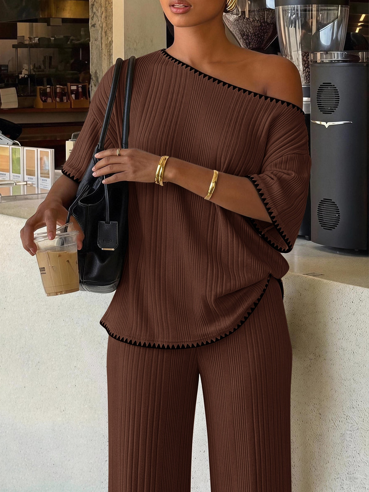 Kitya | Striped Two-Piece Waffle Knit Set