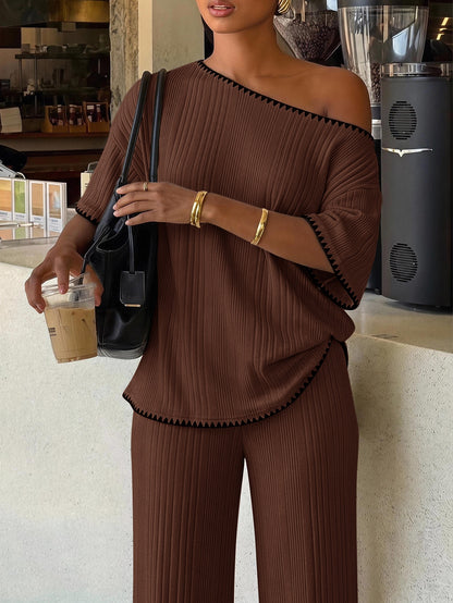 Kitya | Striped Two-Piece Waffle Knit Set