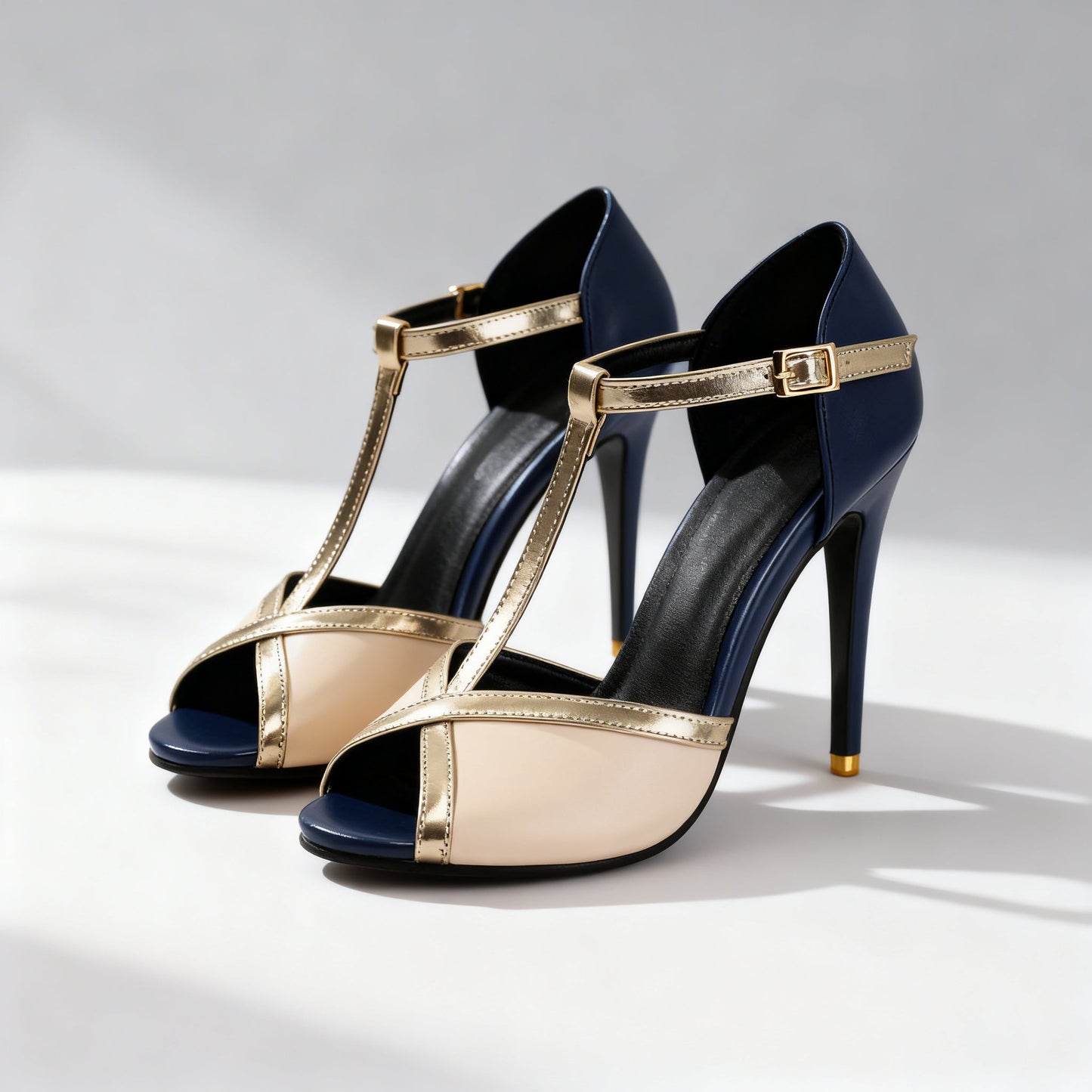 Salome Mercedes | Metallic T-Strap Heels