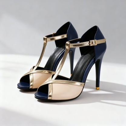 Salome Mercedes | Metallic T-Strap Heels