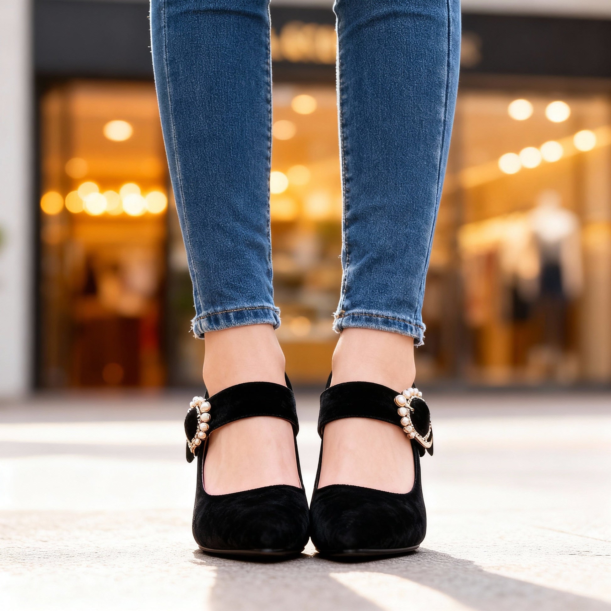Emmeline Roxane | Velvet Pearl-Accent Heels