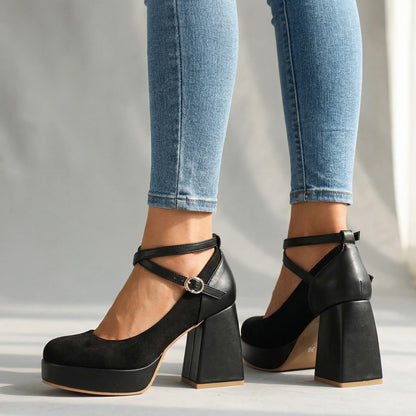 Sunniva | Textured Platform Block Heels